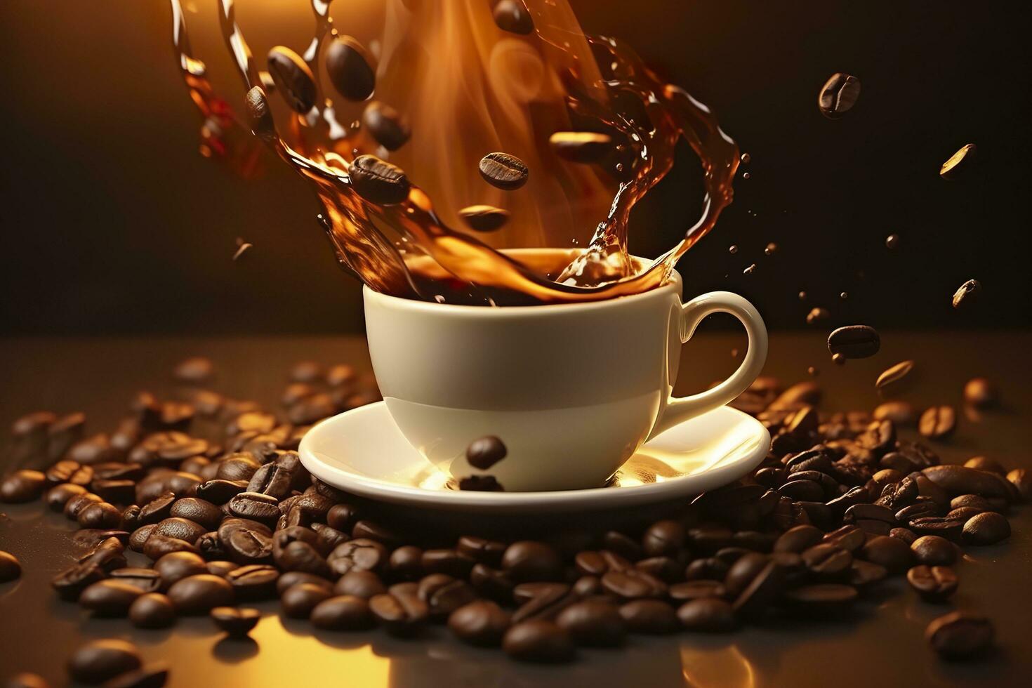 Coffee Bliss. Savoring the Aromatic Symphony of Splashing Beans. Generative AI photo