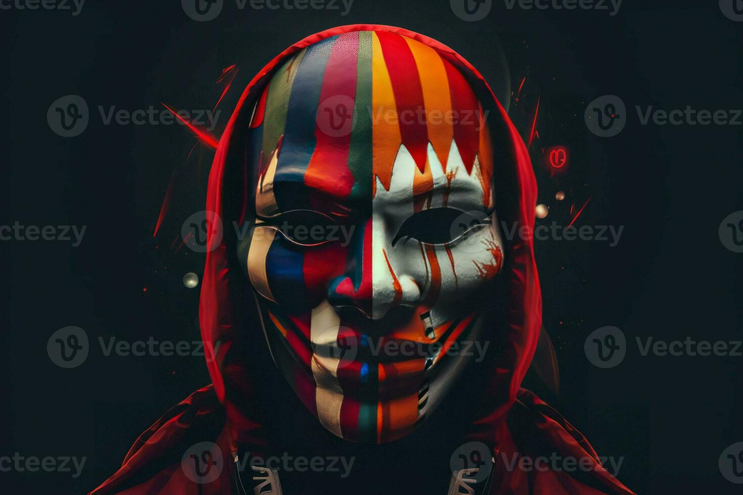 Colorful red head mask. Generate Ai photo