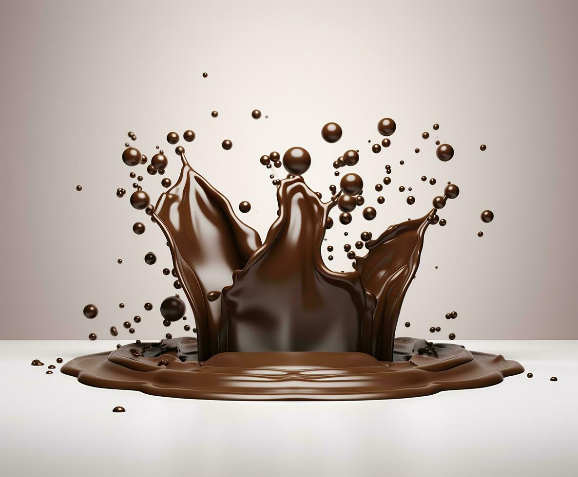 Chocolate splash with a podium, mockup background for milk product display, 3d. Generative AI photo