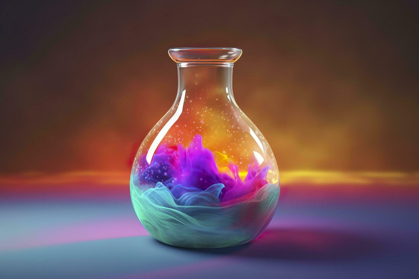 Close Up of a Science Beaker Filled with Multi Colored Liquids. AI Generative photo
