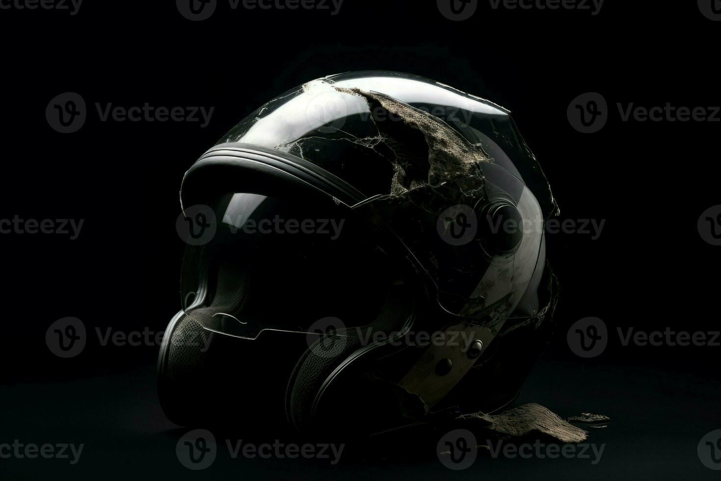 Broken motorcycle helmet object. Generate Ai photo