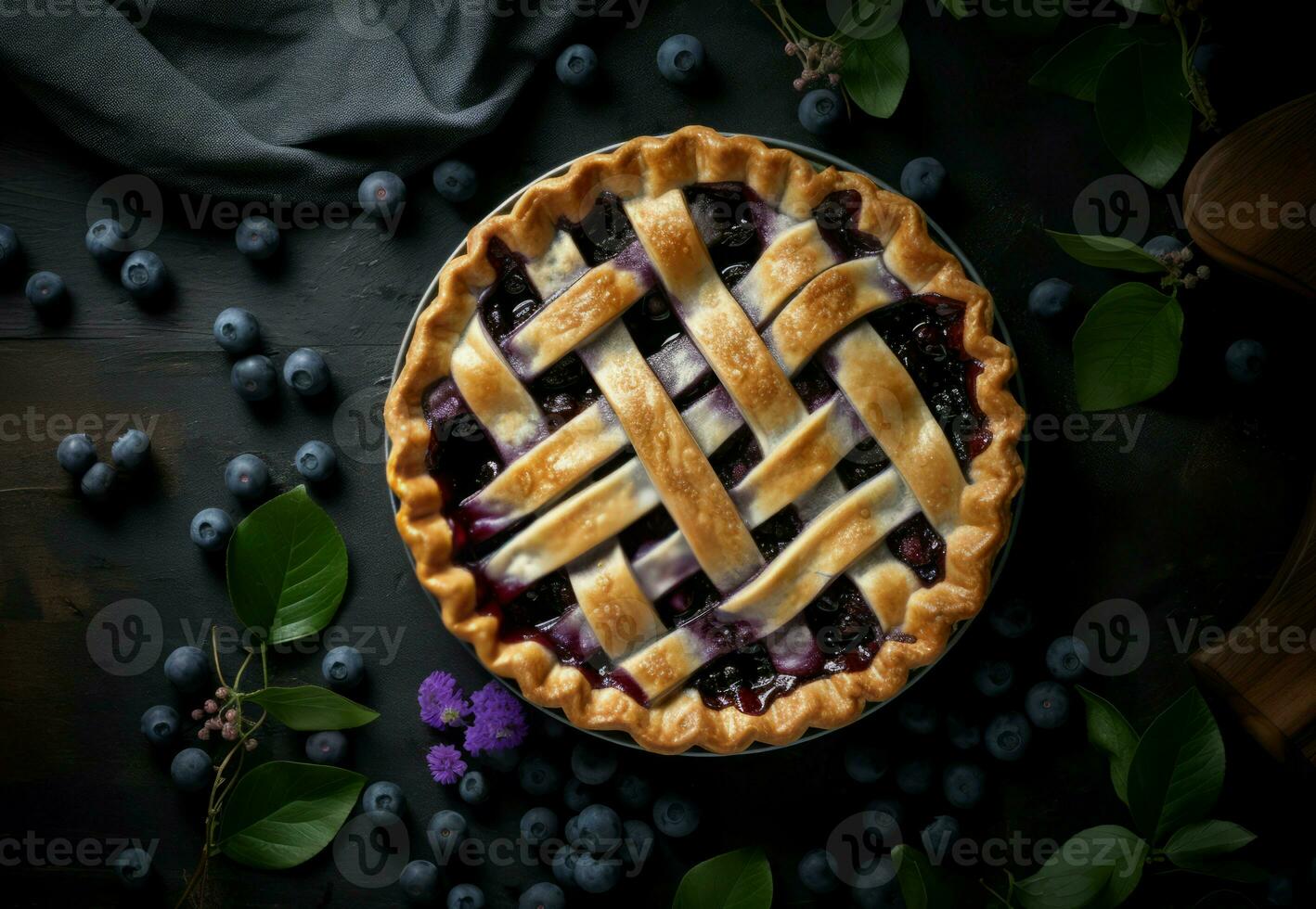 Blueberry pie top view. Generate Ai photo