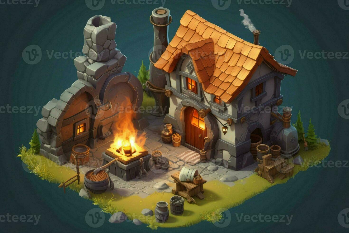 Blacksmith house isometric. Generate Ai photo