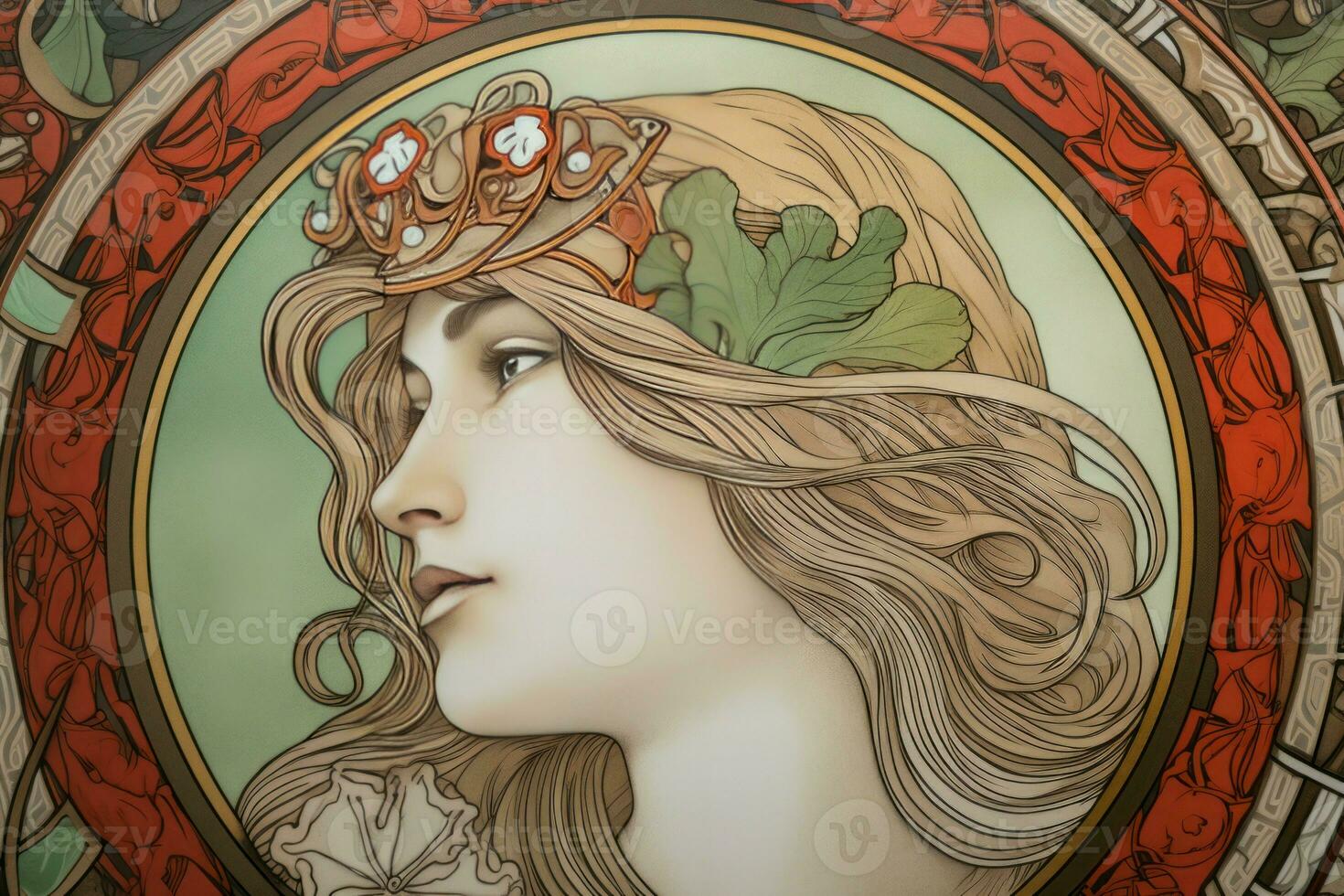 Art nouveau woman face. Generate Ai photo