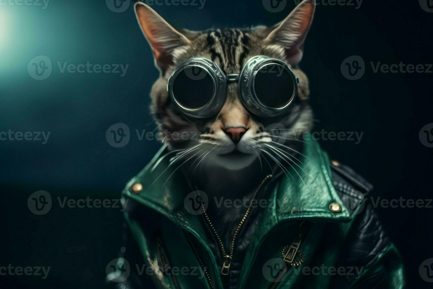 Cyberpunk cat with leather jacket. Generate Ai photo
