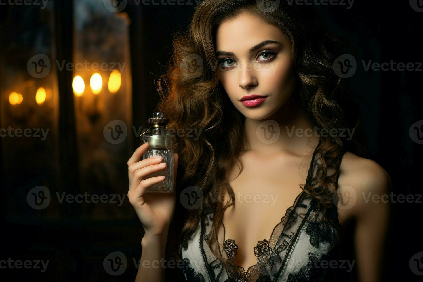 Young woman perfume bottle. Generate Ai photo