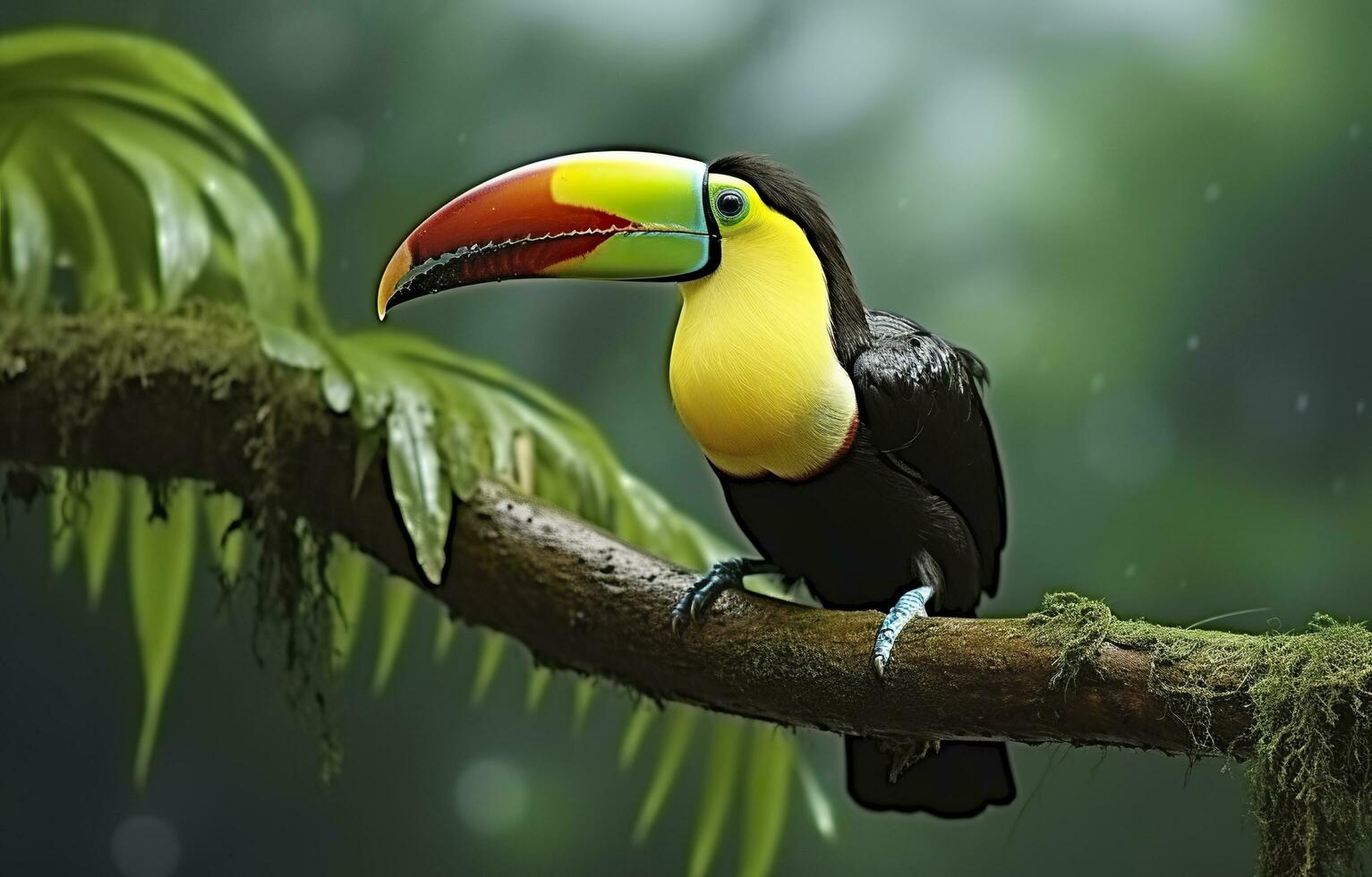 Chesnut mandibled Toucan sitting on the branch in tropical rain with a ... Biology Diagrams
