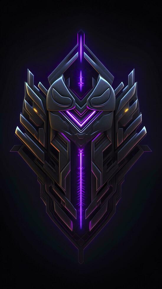 Amethyst 3D Minimalist Shield Design with a black or dark background with neon lines. AI Generative photo