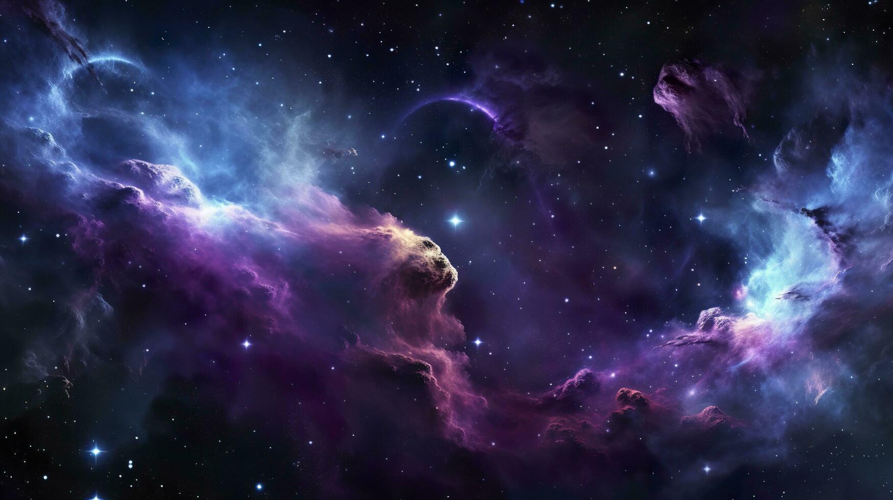 Nebula Galaxy Background With Purple Blue Outer Space. Cosmos Clouds And Beautiful Universe Night Stars. AI Generative photo