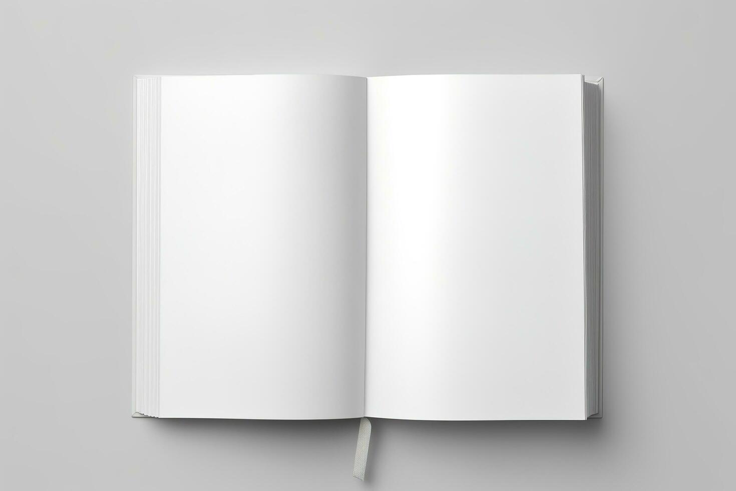 Blank opened book mockup, top view, isolated on white background. Generative AI photo