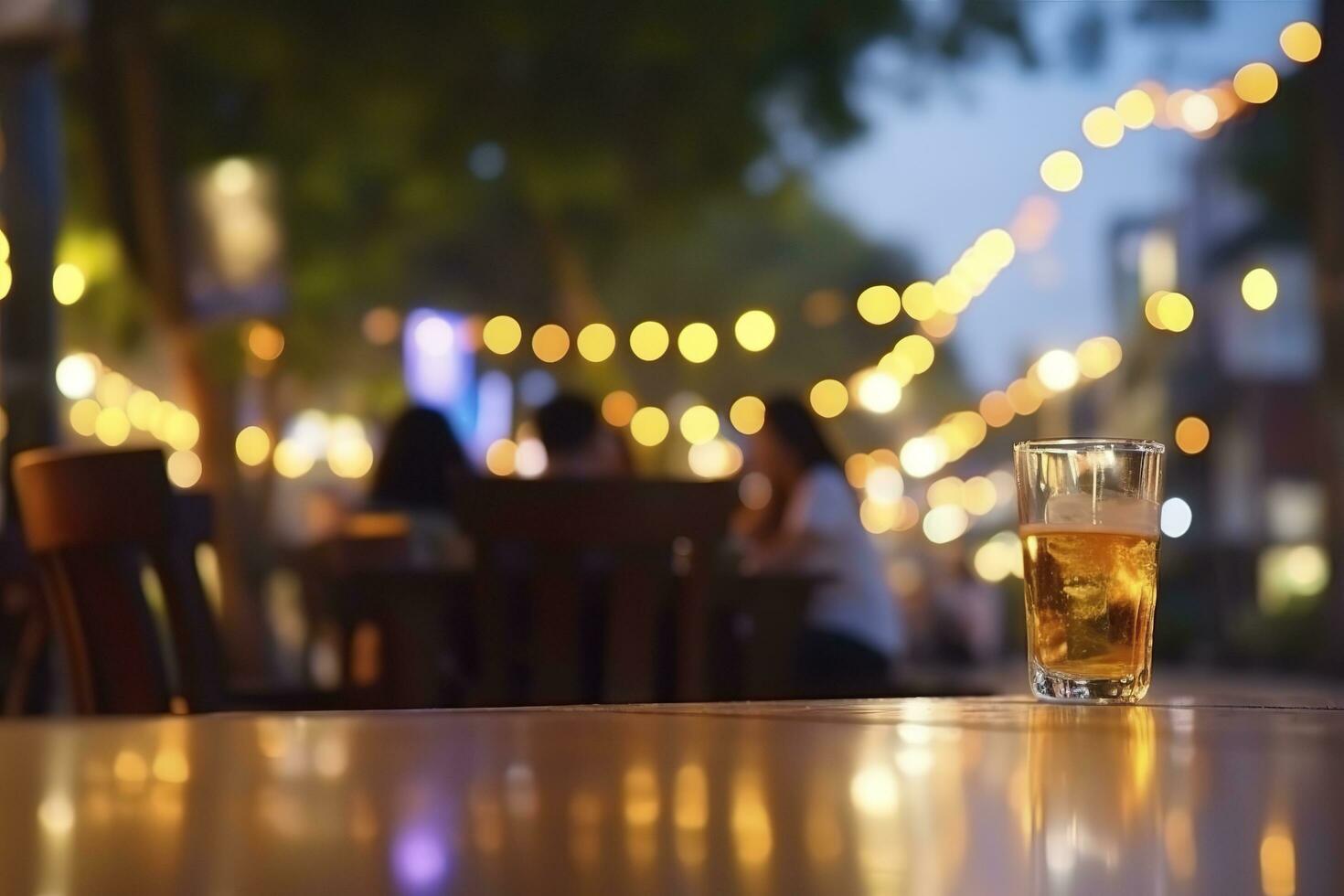 Bokeh background of Street Bar beer restaurant, outdoors in Asia, AI Generative photo