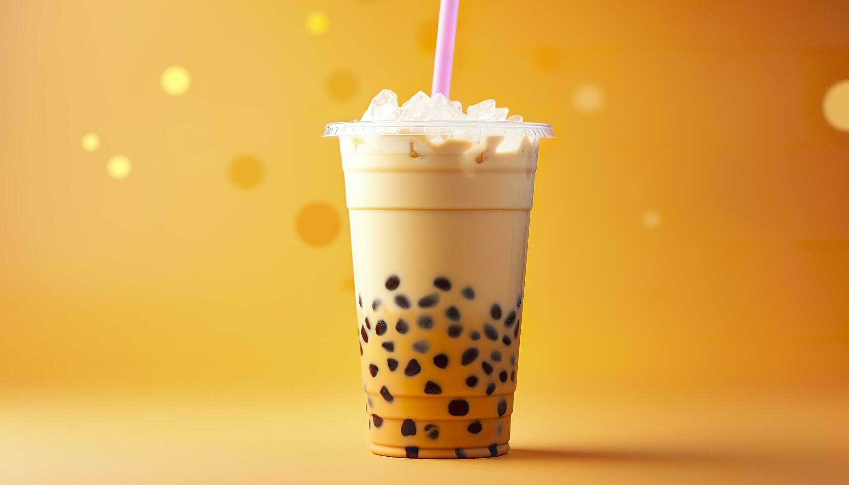 A bubble tea in a plastic cup. Generative AI photo