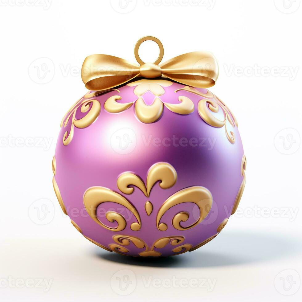 A purple christmas ball in gold on white background, christmas image, 3d illustration images photo