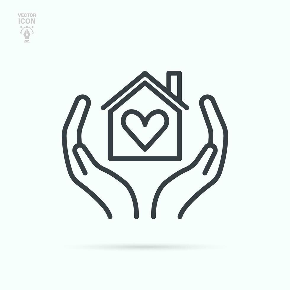 manos participación el casa. social apoyo, caridad, donación concepto. aislado vector plano icono.