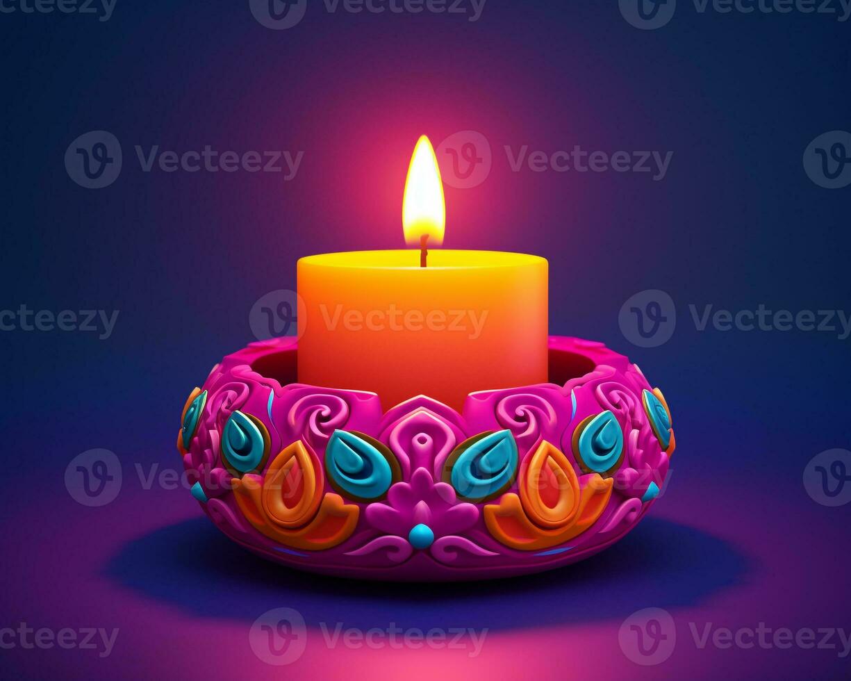 A diwali candle on a blue background, diwali stock images, cartoon illustration art photo