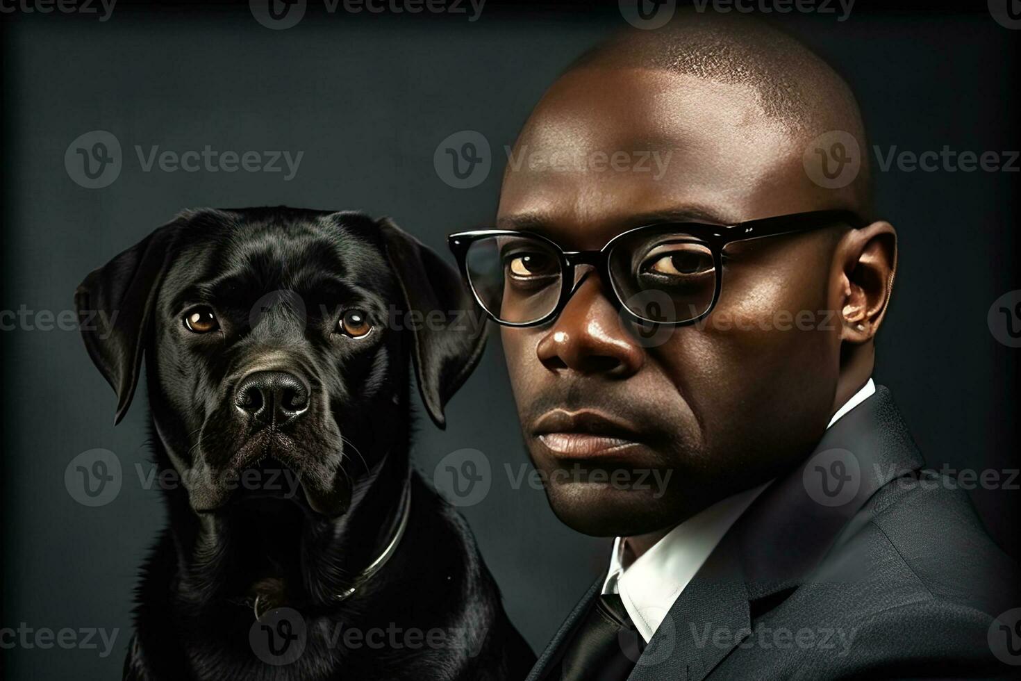 retrato de negro hombre y su perro amigo. concepto perro ayudante y amigo. generativo ai. foto