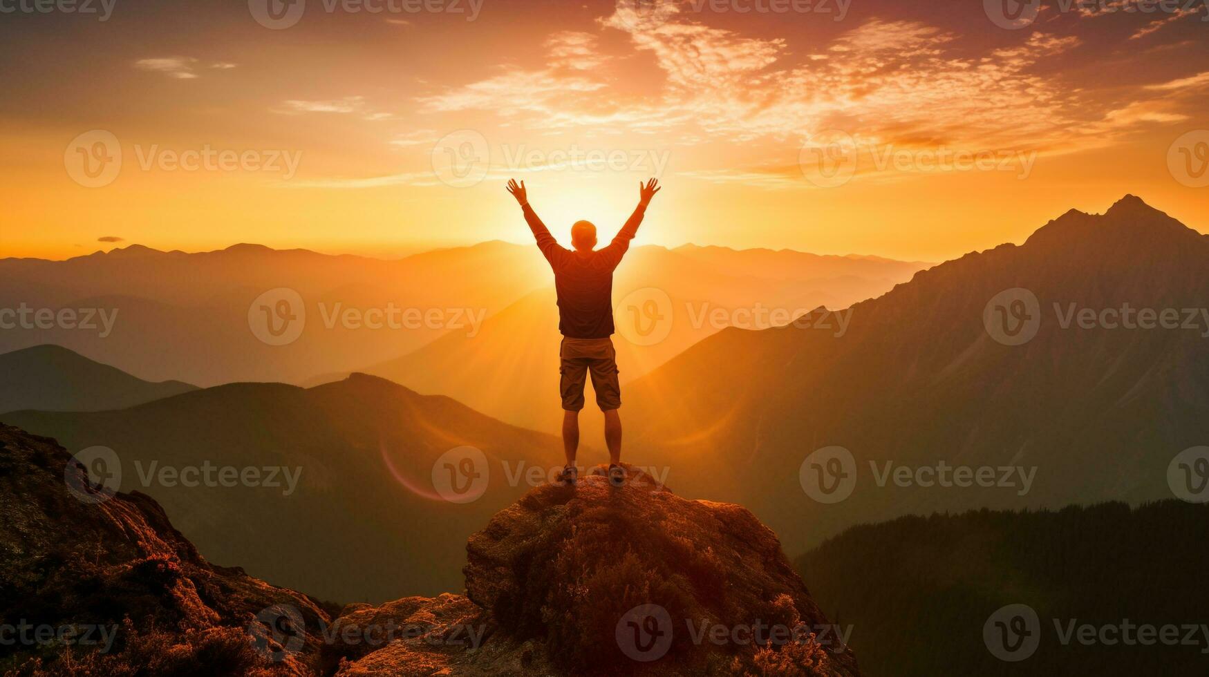 A person stands on a mountaintop looking out at the view, mental health images, photorealistic illustration photo