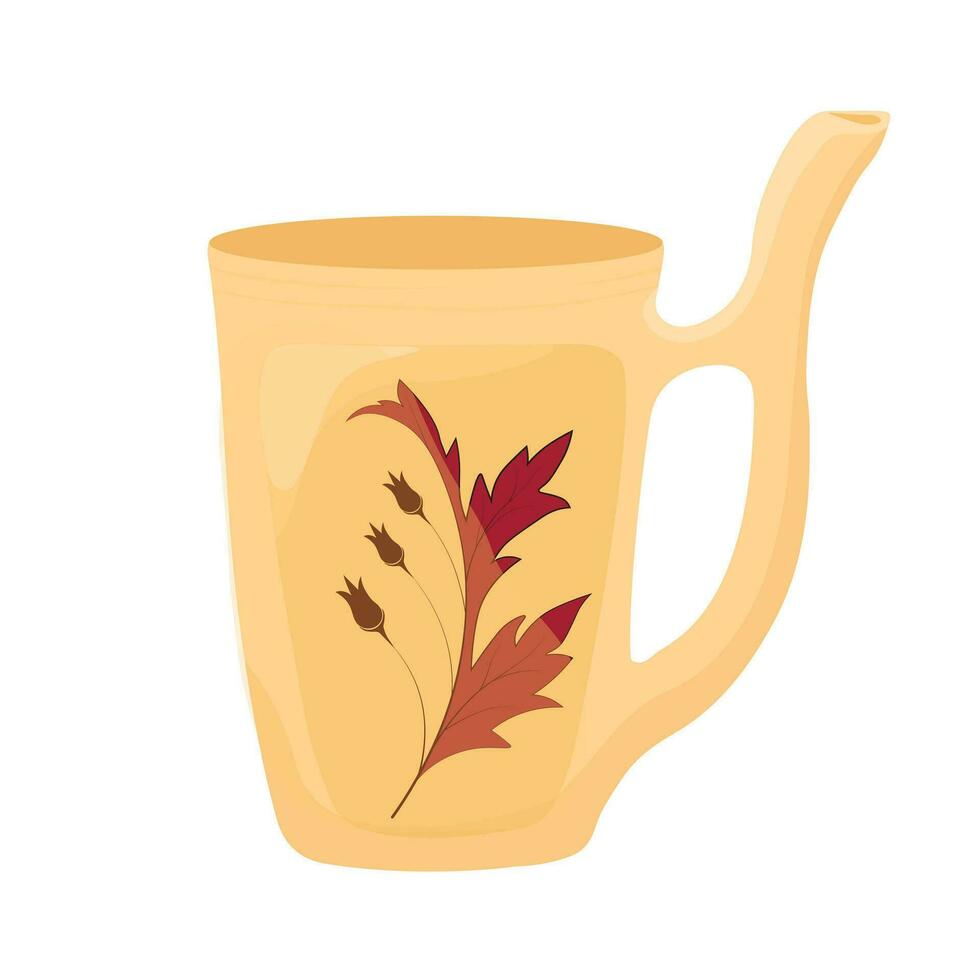 Mug for drinking from the healing thermal springs in Karlovy Vary. Vector illustration. Isolated on white background.  A resort for the treatment of gastrointestinal diseases and health care