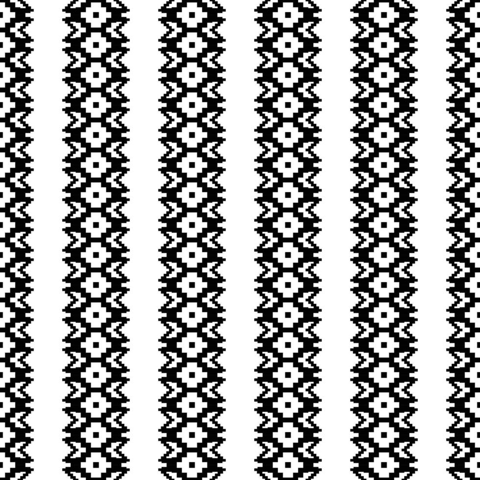 Aztec seamless stripe pattern design. Ethnic pixel style. Native American tribal background. Black and white colors. Design for textile template and print fabric. vector