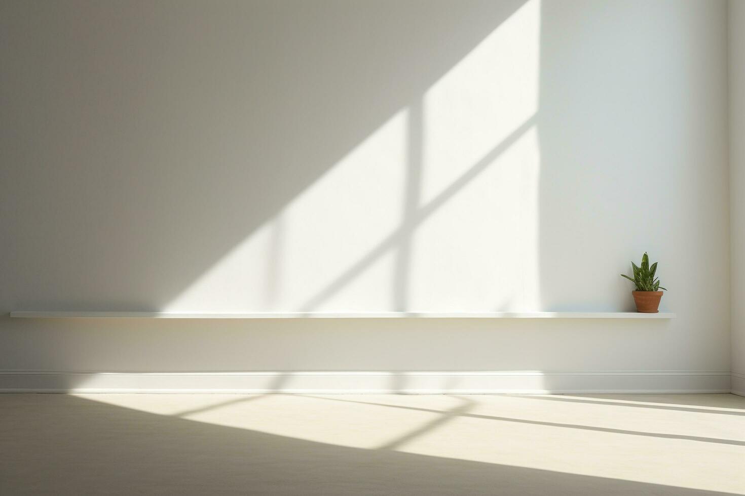 un vacío habitación con un suave sombra en el blanco pared viniendo desde el ventana, generativo ai foto