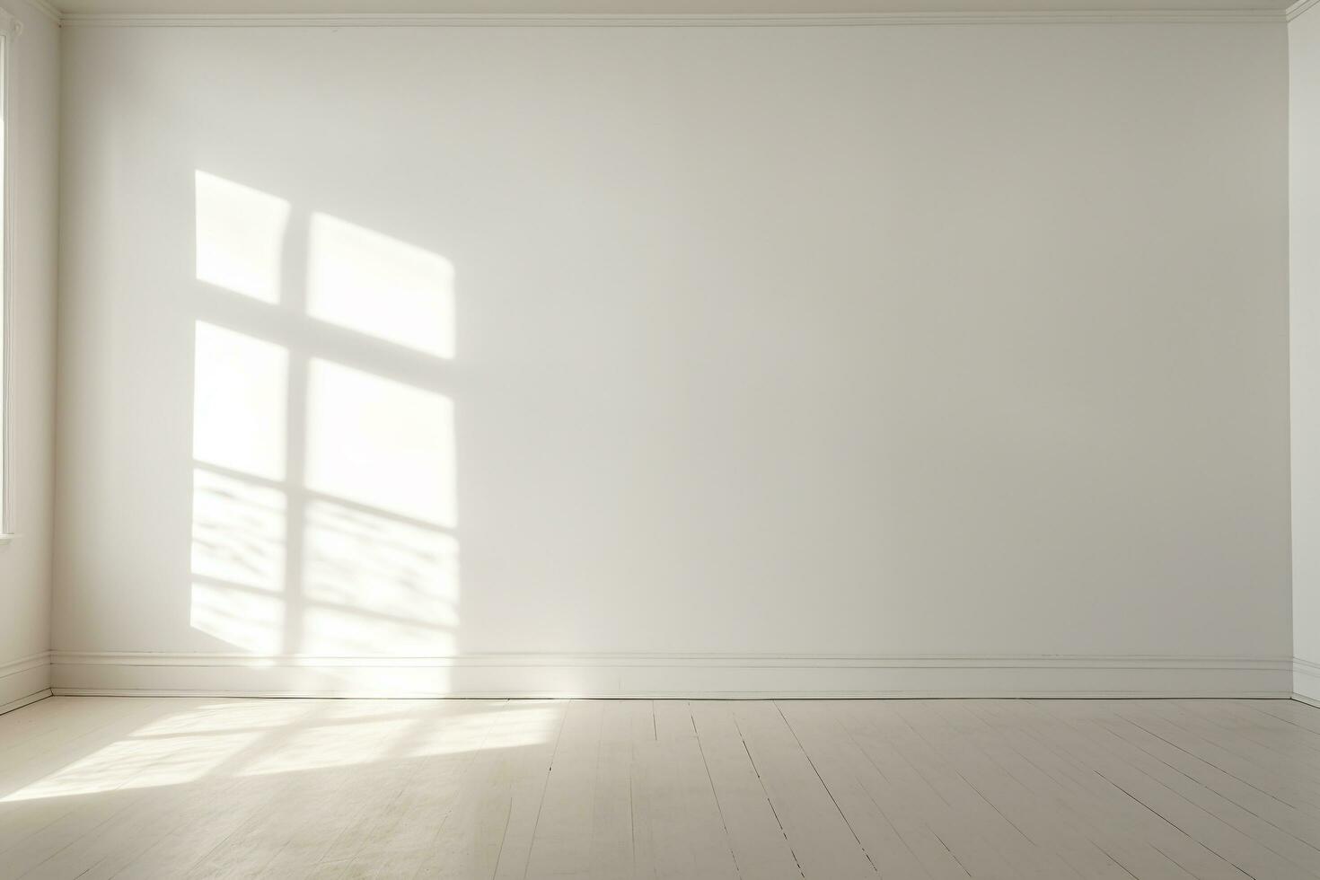 un vacío habitación con un suave sombra en el blanco pared viniendo desde el ventana, generativo ai foto