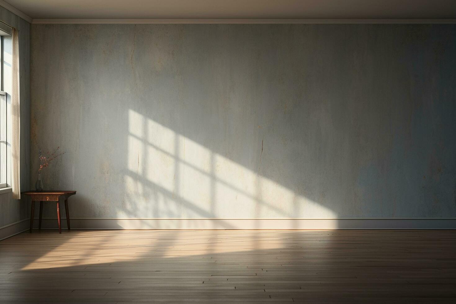 An empty room with a wooden floor. and a soft shadow coming from the window, Generative AI photo