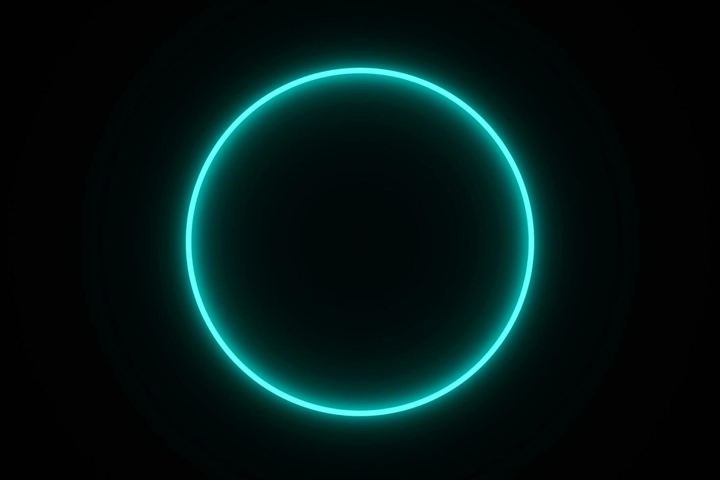 Blue tone circle neon light bulb isolated on black background for graphic design, blue moving light, design overlay element with copy space in middle. photo
