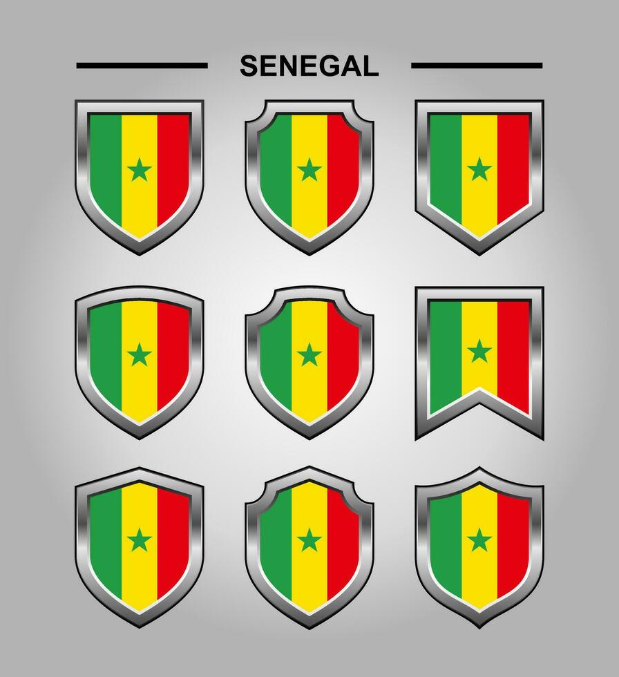 Senegal National Emblems Flag and Luxury Shield vector
