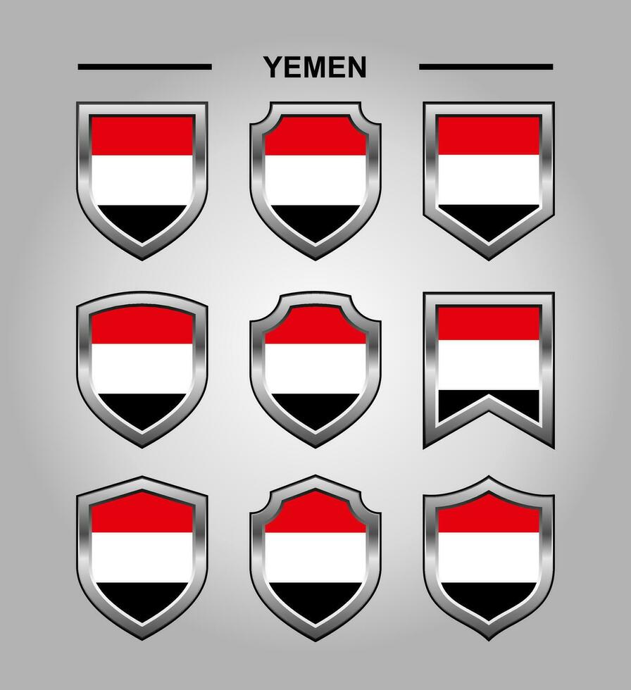 Yemen National Emblems Flag and Luxury Shield vector