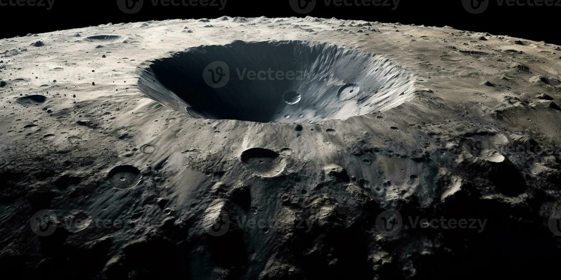 Generative AI, another alien planet surface relief, moon crater. Space background photo