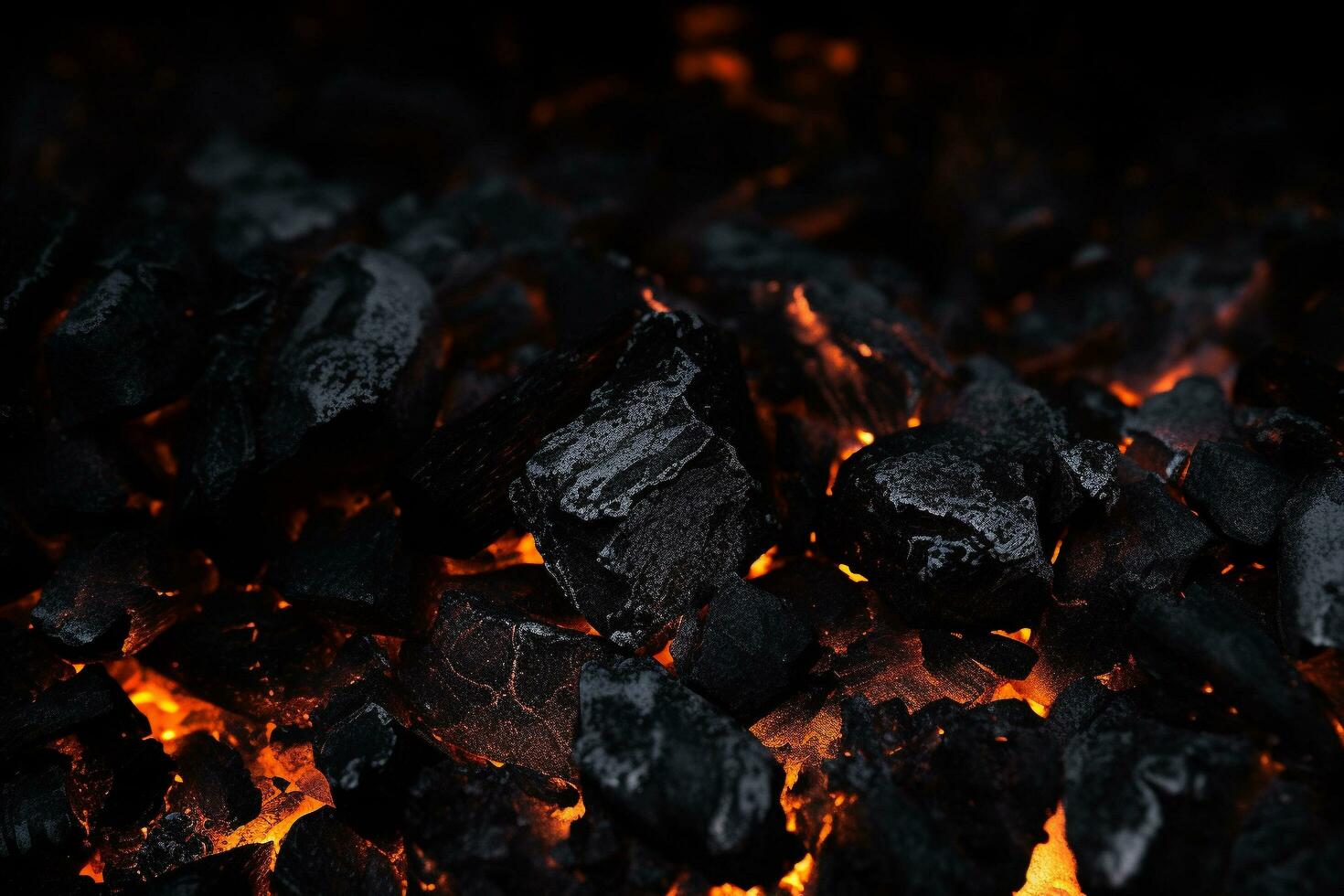 A close-up of a pile of coals on a black background, Generative AI photo
