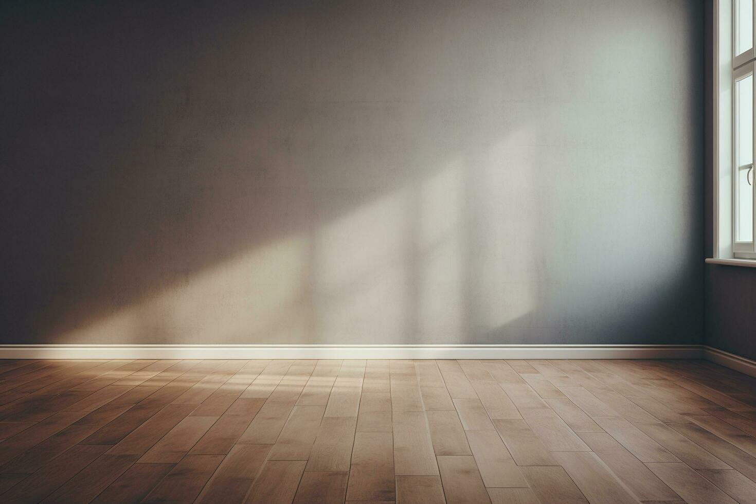 An empty room with a wooden floor. and a soft shadow coming from the window, Generative AI photo