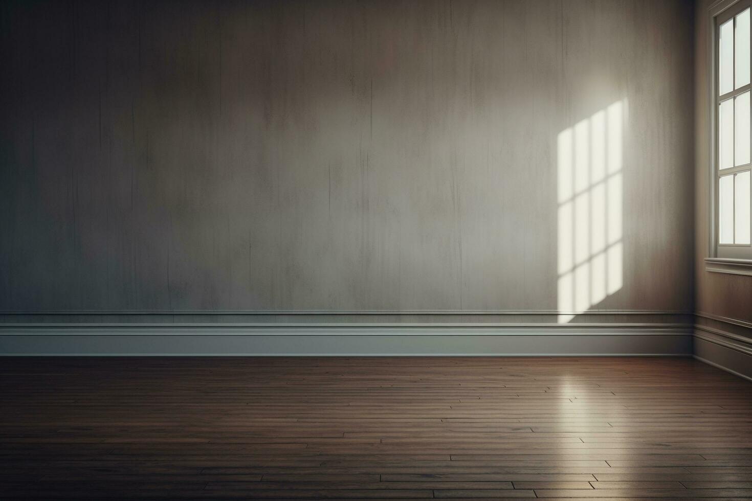An empty room with a wooden floor. and a soft shadow coming from the window, Generative AI photo
