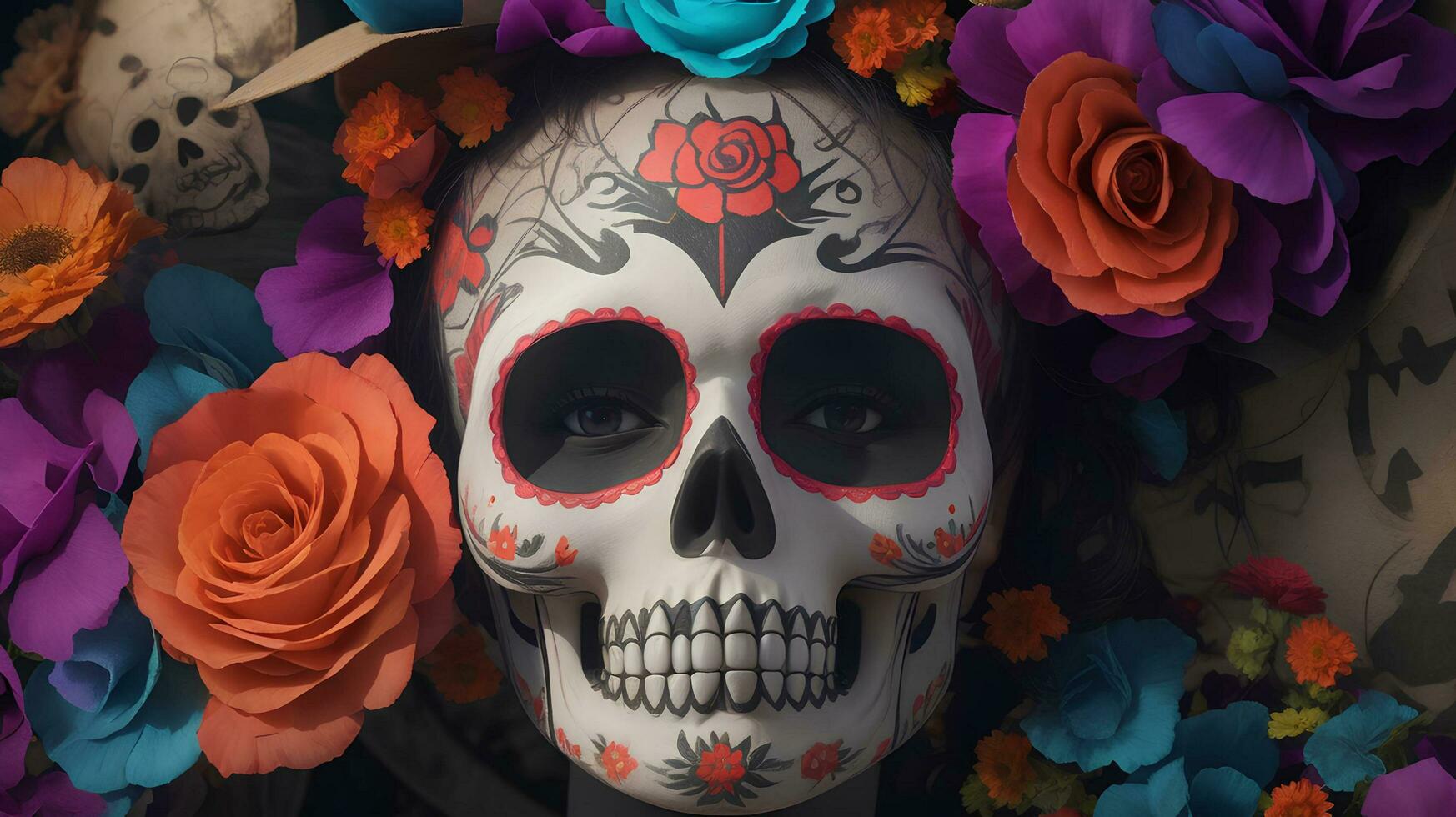 Floral Adorned Mexican Skull Inspired by Catrina AI generated photo