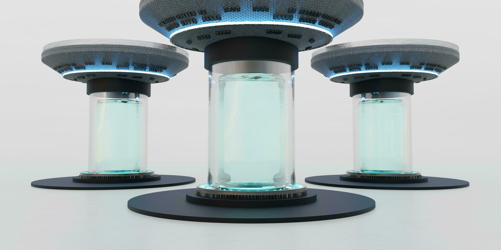 A glass tube capsule containing cryogenic liquid The capsule stores the body for long term sleep Hibernation of the cryogenic capsule Hibernation sci-fi teleport cryopod science photo