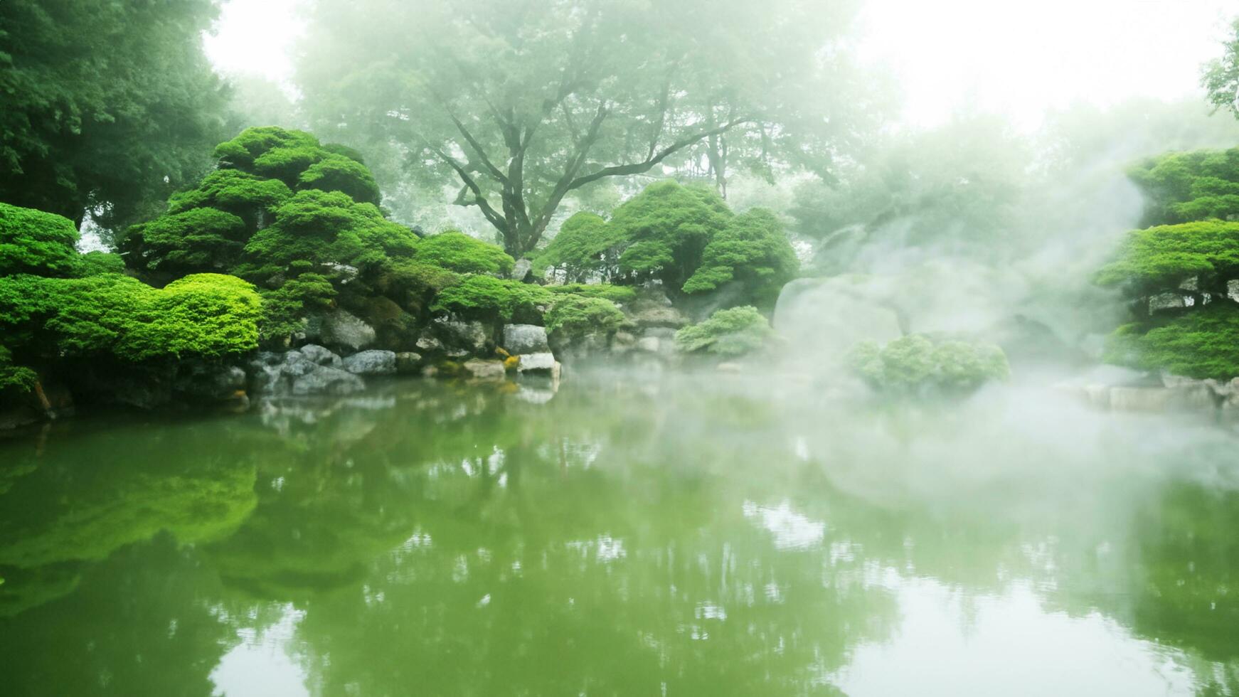 Rain in the Japanese garden Zen style 3D illustration photo