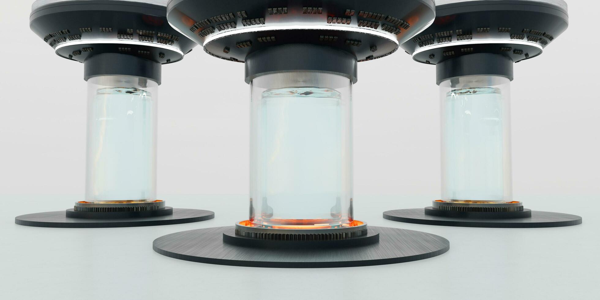 A glass tube capsule containing cryogenic liquid The capsule stores the body for long term sleep Hibernation of the cryogenic capsule Hibernation sci-fi teleport cryopod science photo