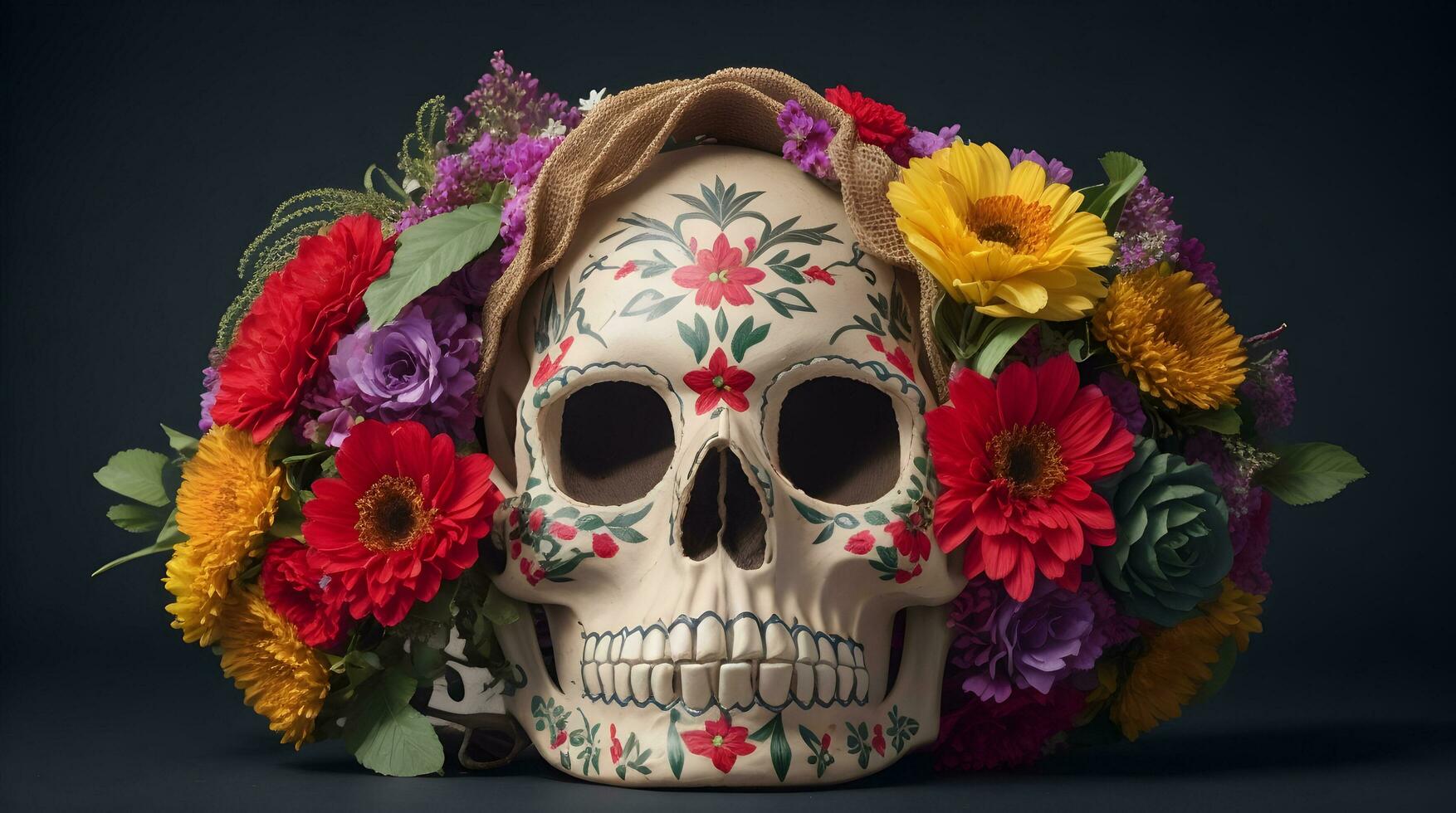 Flower Adorned Mexican Catrina Skull AI generated photo