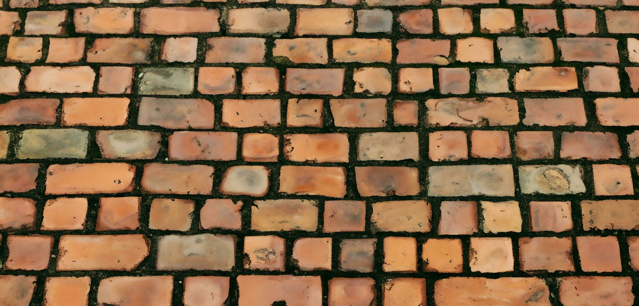 guijarro pavimento cerca arriba de el detalle adoquines en un antiguo calle la carretera superficie hecho de marrón rectangular piedras.viejas la carretera granito piedras 3d ilustración foto