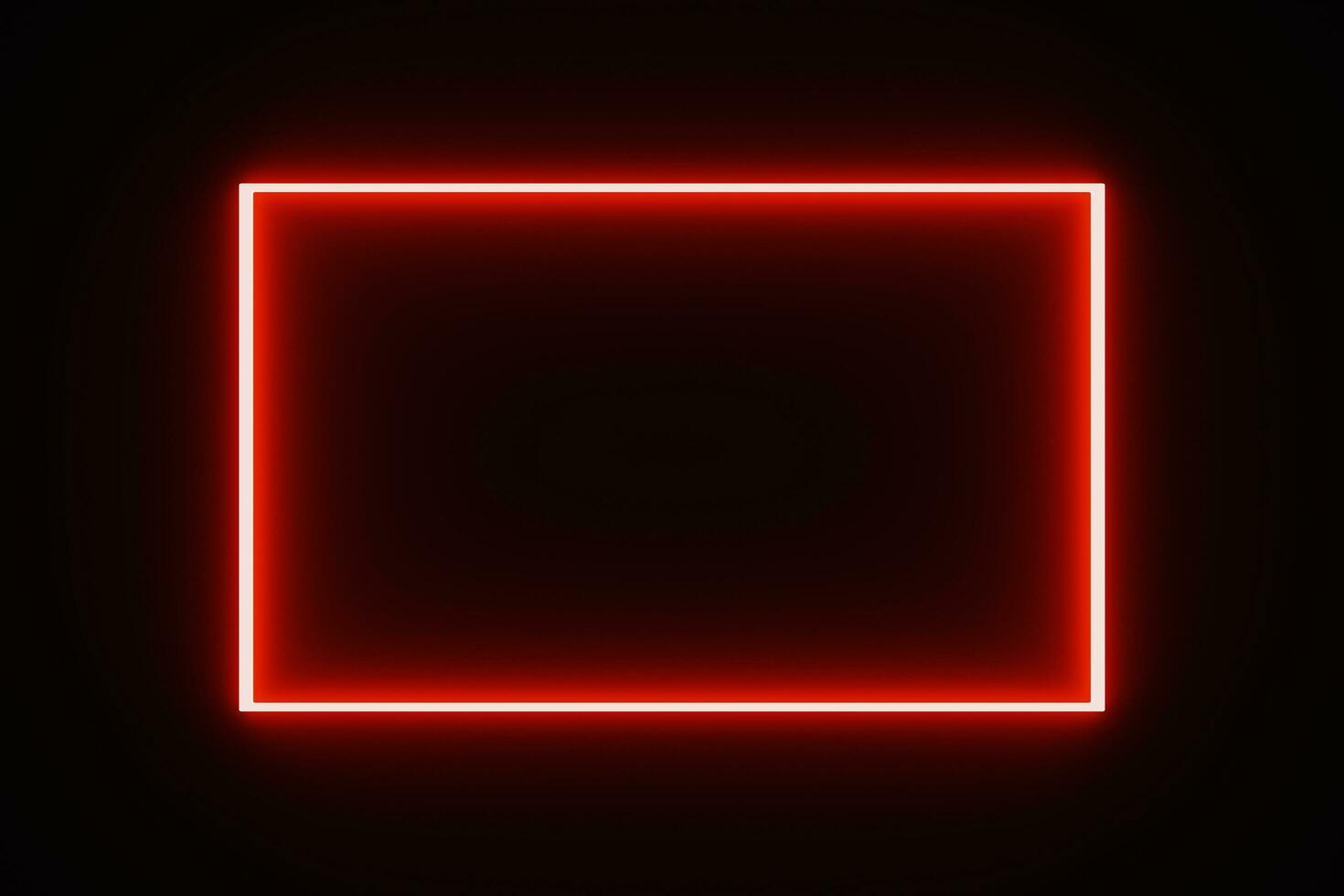 Red tone square frame neon light bulb isolated on black background for