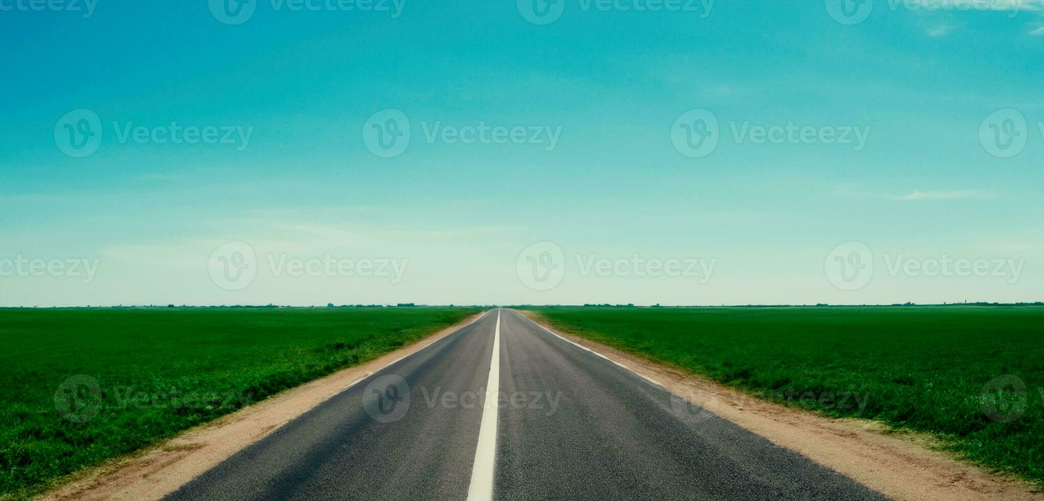 Country road, long road to the horizon The side of the road is full of trees photo