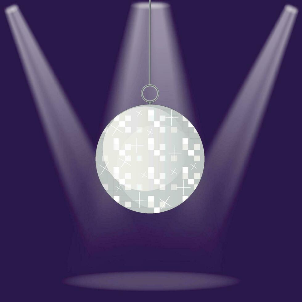 Disco ball with spotlights on a purple background vector