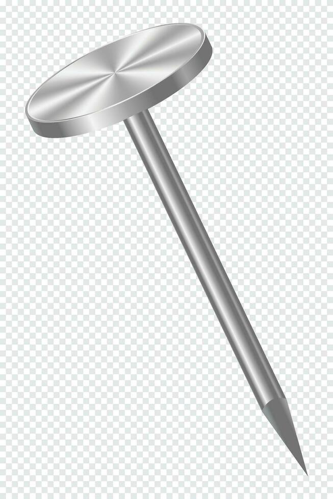 Realistic 3d metal nail. Nail metal. Realistic of metal pin. Metallic hardware. Vector illustration