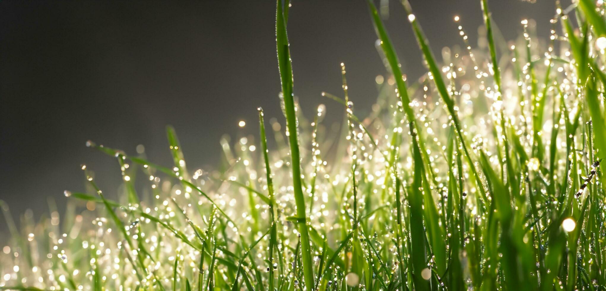 Drops of dew on the top of the grass bokeh water droplets mist 3d illustration photo