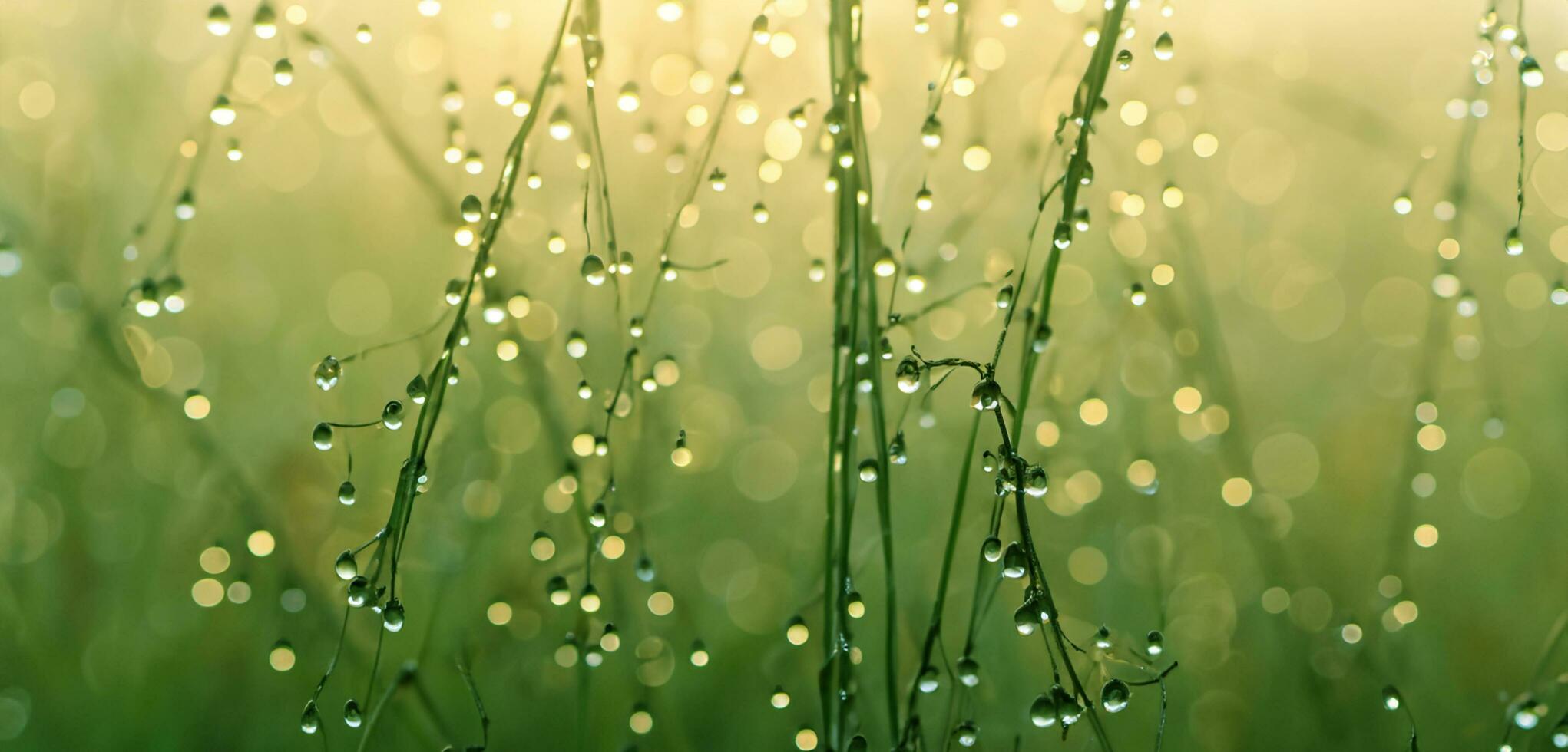 Drops of dew on the top of the grass bokeh water droplets mist 3d illustration photo