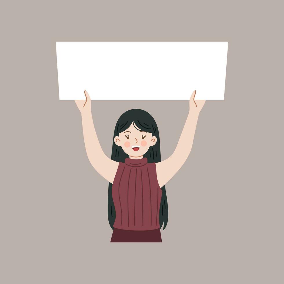 cute demonstrator campaign protester blank sign vector