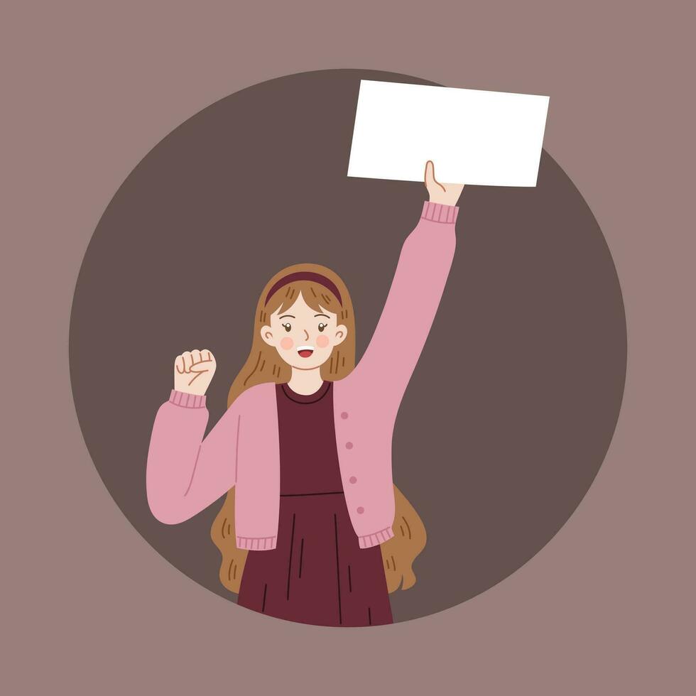 cute demonstrator campaign protester blank sign vector