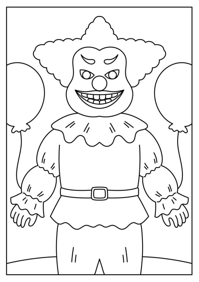 scary clown halloween coloring page vector