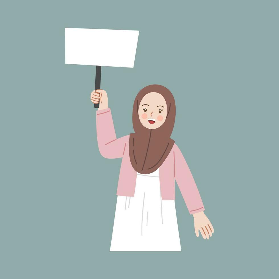 cute demonstrator campaign protester blank sign vector