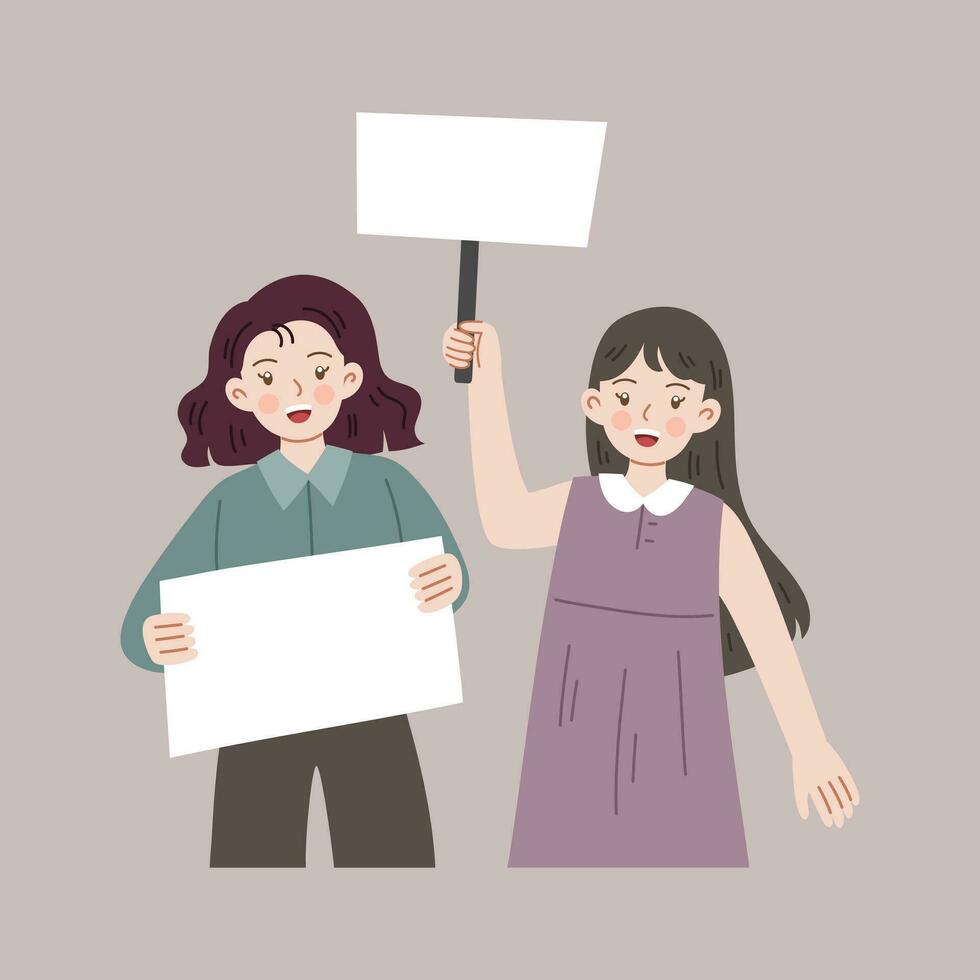 cute demonstrator campaign protester blank sign vector